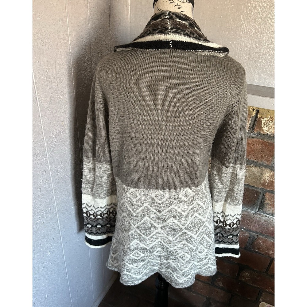 Women Grey Open Front Striped Sweater Lg Lagenlook Boho Chic Workwear Springcore